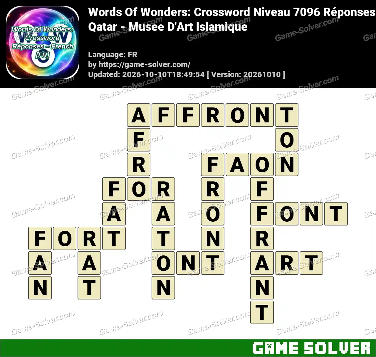Words Of Wonders: Crossword Niveau 7096 Réponses – Qatar – Musee D’Art Islamique